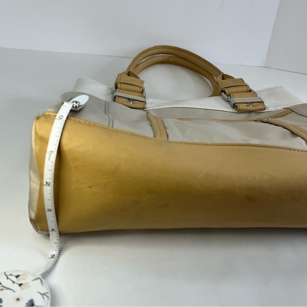 Tan Cream Tyler Rodan Bag Purse Large Pockets Magnette Closer Zipper Lined - Picture 9 of 16